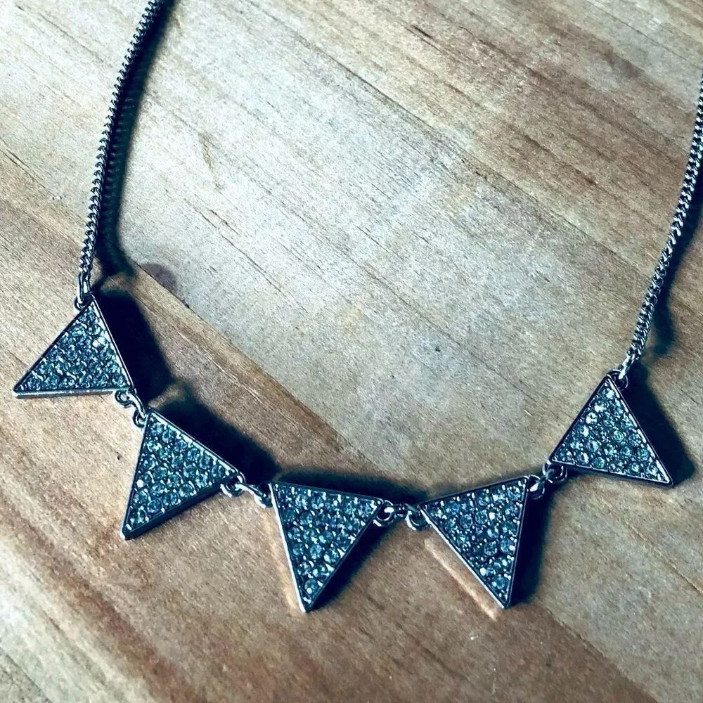 Silver Crystal Sparkly Triangles Chain Necklace